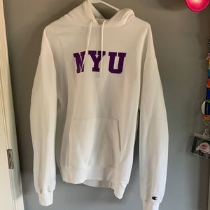 Champion White NYU Hoodie Size Medium